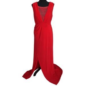 Hailey Red Dress Formal Plunge Lace Ruched Prom Evening Gown Black Tie 14